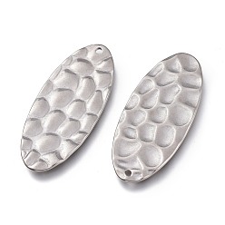 Stainless Steel Color 304 Stainless Steel Pendants, Textured, Oval, Stainless Steel Color, 38x16x1~1.5mm, Hole: 1.5mm