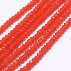 Red Opaque Glass Beads Strands, Faceted, Rondelle, Red, 2.5x1.5~2mm, Hole: 0.5mm, about 185~190pcs/strand, 13.7 inch~14.1 inch