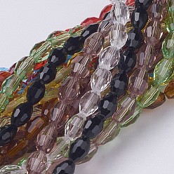 Color mezclado Abalorios de vidrio, facetados, oval, color mezclado, 6x4 mm, agujero: 1 mm, sobre 65~70 unidades / cadena, 14.96 pulgada ~ 15.16 pulgada (38~38.5 cm)