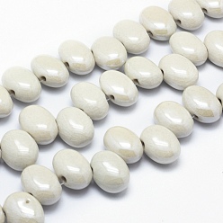 White Handmade Eco-Friendly Porcelain Beads, Oval, White, 23.5~24x18~19x11~13mm, Hole: 3mm