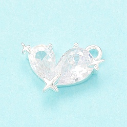 Silver Clear Glass Pendnants, with Brass Findings, Butterfly with Star Charms, Silver, 12x9x3mm, Hole: 1.4mm