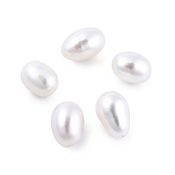 Blanc Floral Perles de perles keshi naturelles, perle d'eau douce, la moitié foré, riz, floral blanc, 6.5~8x5~6mm, Trou: 0.8mm