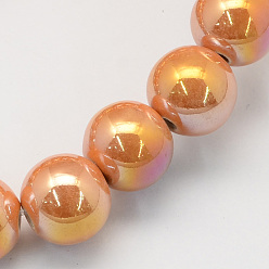 Goldenrod Handmade Porcelain Round Beads, AB Color Plated, Goldenrod, 9mm, Hole: 2mm