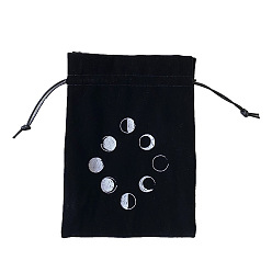 Moon Velvet Tarot Cards Storage Bags, Tarot Desk Storage Holder, Black, Moon Phase Pattern, 18x13cm
