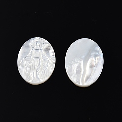 White Shell Natural White Shell Cabochons, Religion, Oval with Jesus, 18x14x2.5mm