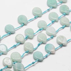 Flower Amazonite Natural Flower Amazonite Beads Strands, Top Drilled Beads, Teardrop, 10x8x3mm, Hole: 1mm, about 28pcs/strand, 16.5 inch