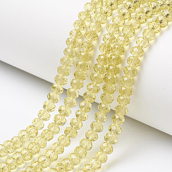 Kaki Clair Chapelets de perles en verre, facette, rondelle, kaki clair, 4x3mm, Trou: 0.4mm, Environ 123~127 pcs/chapelet, 16.5~16.9 pouce (42~43 cm)