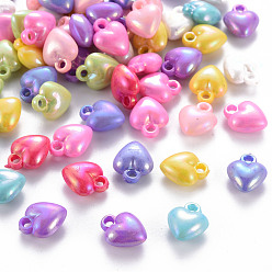 Mixed Color Opaque Acrylic Charms, Dyed, AB Color, Heart, Mixed Color, 11.5x9.5x5.5mm, Hole: 1.6mm, about 1660pcs/500g