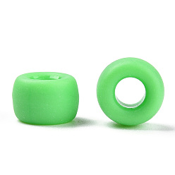Lime Green Opaque Plastic Beads, Frosted, Barrel, Lime Green, 9x6mm, Hole: 3.8mm, about 1900pcs/500g