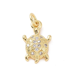 Golden Brass Micro Pave Cubic Zirconia Charms, with Jump Ring, Sea Turtle Charm, Golden, 13.5x8.5x3.5mm, Hole: 2.8mm
