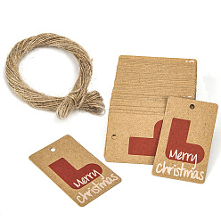 Christmas Socking 100 etiquetas de regalo de papel kraft de Navidad rectangulares, con cuerdas de yute, burlywood, calcetines de navidad, 5x3 cm