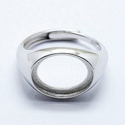 Платина Родиевое покрытие 925 компоненты кольца на палец из стерлингового серебра, регулируемый, овальные, платина, размер 7 (17.5мм), шириной 2.5 мм , лоток : 11x14 мм