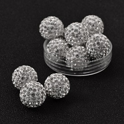 Cristal Est perles strass moyennes, perles de boule pave disco , avec de l'argile polymère, la moitié foré, ronde, cristal, 14mm, Trou: 1mm