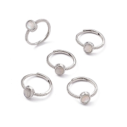Labradorite Oval Natural Labradorite Adjustable Rings, Platinum Tone Brass Jewelry for Women, 1.3~2.3mm, Inner Diameter: 17mm