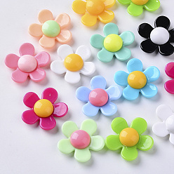 Mixed Color Opaque Acrylic Beads, Flower, Mixed Color, 27.5x28~29x8.5mm, Hole: 1.4mm