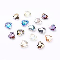 Couleur Mélangete Perles en verre electroplate, arc-en-ciel plaqué, facette, cœur, couleur mixte, 28x24x10~11mm