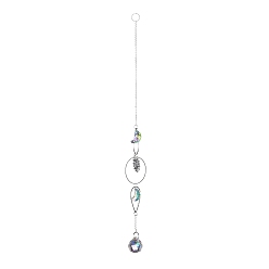 Clair AB Boule de cristal plaqué couleur ab grandes décorations pendantes, capteurs de soleil suspendus, avec apprêts en fer et pendentifs en alliage, soleil, clair ab, 350mm, pendentif: 188x39x21 mm