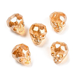 Orange Galvanoplastie perles de chalumeau faites à la main transparentes, crâne facettes, orange, 15~15.5x13~13.5x14~14.5mm, Trou: 1.6mm, 5 pcs /sachet 