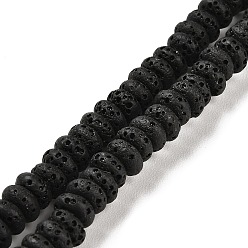 Noir Brins de perles teintes en pierre de lave naturelle, rondelle, noir, 6x3mm, Trou: 1.2mm, Environ 58 pcs/chapelet, 7.87 pouce (20 cm)