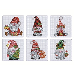 Gnome DIY Diamond Painting Christmas Coaster Kits, including Resin Rhinestones, Diamond Sticky Pen, Tray Plate & Glue Clay, Gnome, 100x100mm, 6pcs/set