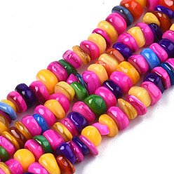 Colorful Natural Trochid Shell/Trochus Shell Beads Strands, Dyed, Flat Round, Colorful, 5~10x1~7mm, Hole: 1mm, about 94pcs/strand, 14.96''(38cm)