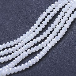 Snow Electroplate Glass Beads Strands, Imitation Jade Beads, AB Color Plated, Faceted, Rondelle, Snow, 3x2mm, Hole: 0.8mm, about 165~169pcs/strand, 15~16 inch(38~40cm)