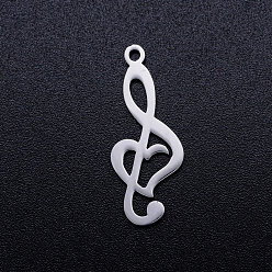 Stainless Steel Color 201 Stainless Steel Pendants, Treble Clef, Stainless Steel Color, 24x9.5x1mm, Hole: 1.5mm