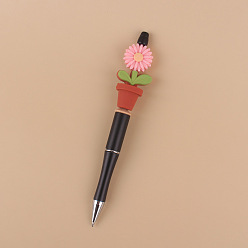Pink Plastic Ball-Point Pen, Beadable Pen, for DIY Personalized Pen, with Silicone Flower Pot, Pink, 140mm