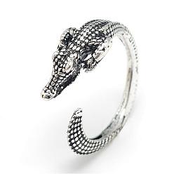 Antique Silver Adjustable Alloy Cuff Finger Rings, Crocodile, Size 8, Antique Silver, 18mm