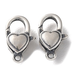 Antique Silver 925 Thailand Sterling Silver Lobster Claw Clasps, Heart, with 925 Stamp, Antique Silver, 12.5x7.5x4mm, Hole: 1.2mm