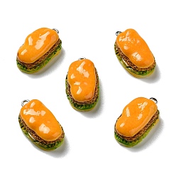 Оранжевый Непрозрачные подвески смолы, с платиновыми тоновыми железными петлями, имитация еды, хотдог, оранжевые, 25.5x14x9.5~10 мм, отверстие : 2 мм