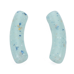 Light Blue Marbled Stone Style Opaque Acrylic Beads, Curved Tube, Light Blue, 31.5x7.5~8mm, Hole: 1.6mm