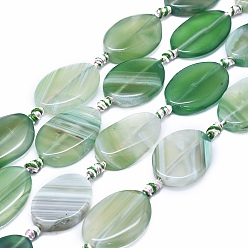 Medium Sea Green Natural Banded Agate/Striped Agate Beads Strands, Dyed & Heated, Oval, Medium Sea Green, 28~31x20~21x5~6mm, Hole: 2~2.5mm, about 11pcs/strand, 16.1 inch~16.3 inch(41~41.5cm)
