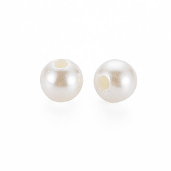 Ivoire Des perles en plastique, perles de culture de imitation , ronde, blanc crème, 8x7.5mm, Trou: 2mm