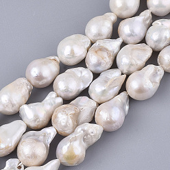 Seashell Color Natural Baroque Pearl Keshi Pearl Beads Strands, Cultured Freshwater Pearl, Teardrop, Seashell Color, 14~28x12~16x12~16mm, Hole: 0.6mm, about 19~26pcs/Strand, 15.75 inch(40cm)