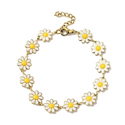 Gold Enamel Flower Link Chain Bracelet, Gold Plated 304 Stainless Steel Jewelry for Women, Gold, 6-7/8 inch(17.5cm)