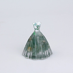 Medium Sea Green Resin Wedding Dress Display Decoration, with Natural Gemstone Chips inside Statues for Home Office Decorations, Medium Sea Green, 56x70mm