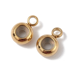 Golden Ion Plating(IP) 202 Stainless Steel Tube Bails, Loop Bails, with Rubber Inside, Rondelle, Bail Beads, Slider Stopper Beads, with 304 Stainless Steel Loop Rings, Golden, 8.7x5.7x3.3mm, Hole: 1.8mm and 2mm
