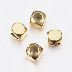 Golden Ion Plating(IP) 304 Stainless Steel Beads, Cube, Golden, 5x5x5mm, Hole: 3mm