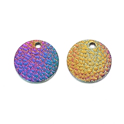 Rainbow Color Ion Plating(IP) 304 Stainless Steel Charms, Textured, Laser Cut, Flat Round, Rainbow Color, 12x1mm, Hole: 1.4mm