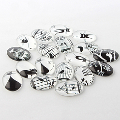 Mixed Color Black and White Theme Ornaments Decorations Glass Oval Flatback Cabochons, Mixed Color, 25x18x6mm
