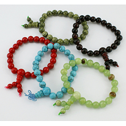 Mixed Stone Buddha Beads Bracelet, Gemstone Beads, Mixed Color, about 6cm inner diameter, Beads: about 8mm in diameter