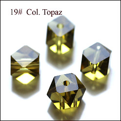 Olive Imitations de perles de cristal autrichien, grade de aaa, facette, perles de cube sans coin, olive, 4x4x4mm, Trou: 0.7~0.9mm