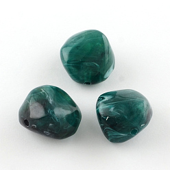 Verde azulado Los granos de acrílico piedras preciosas de imitación nuggets, cerceta, 25x24x17 mm, Agujero: 3 mm, sobre 84 unidades / 500 g