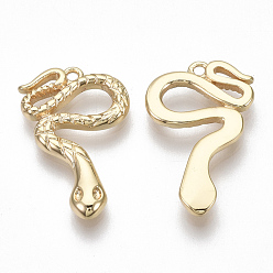 Real 18K Gold Plated Brass Pendants, Snake, Nickel Free, Real 18K Gold Plated, 20.5x12.5x1.5mm, Hole: 1.2mm