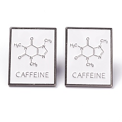 Others Alloy Enamel Brooches, Enamel Pin, for Teachers Students, with Plastic Clutches, Rectangle with Chemical Equation, Platinum, White, Caffeine Molecular Structural Formula, 27x20.5x11.5mm
