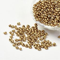 Vara de Oro Granos de la semilla de cristal opaco, cuentas en forma de lágrima con flecos, vara de oro, 4~5x3 mm, agujero: 1 mm, sobre 440~450 g / bolsa