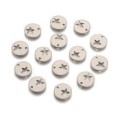 Stainless Steel Color 304 Stainless Steel Flat Round Charms, Stainless Steel Color, 12x1mm, Hole: 1.5mm