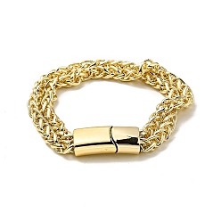 Golden Men's Alloy Wheat Chains Double Layer Multi-strand Bracelet with Magnetic Clasp, Punk Metal Jewelry, Golden, 8-1/8 inch(20.5cm)