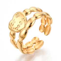 Chapado en Oro Real 18K Chapado de iones (ip) 304 anillos de corazón de acero inoxidable, anillos de banda ancha, anillo abierto para mujeres niñas, con la palabra para mejor, real 18 k chapado en oro, tamaño de EE. UU. 6 (16.7 mm)